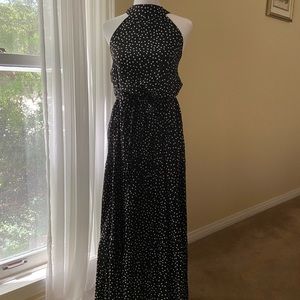 Black and white dotted halter maxi-Size large.